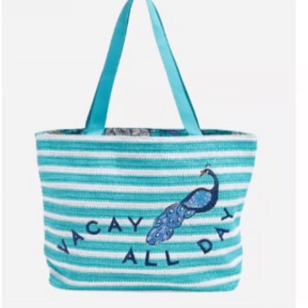 Vera Bradley Vacay All Day Open top Blue Striped Tote Bag